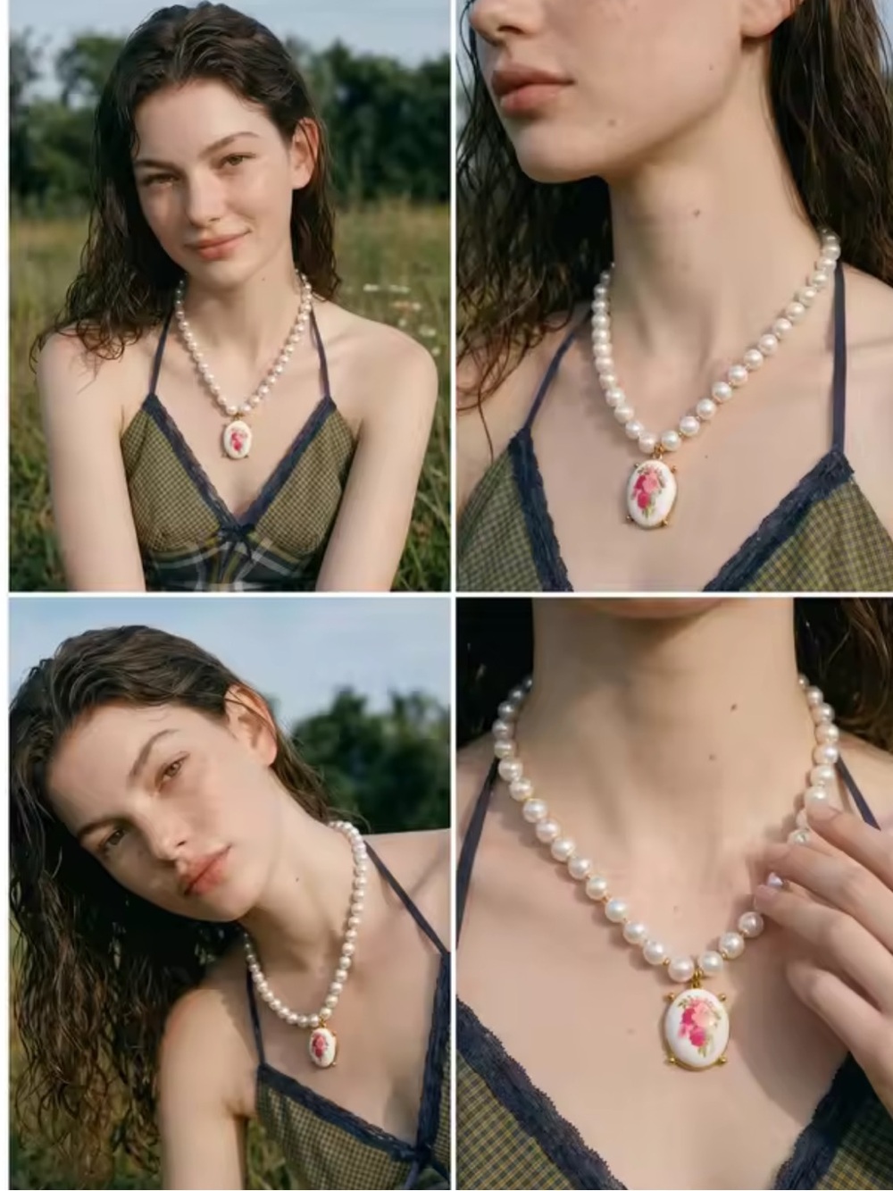 Vintage Rose Pearl Floral Gold Necklace - Picture 10 of 14